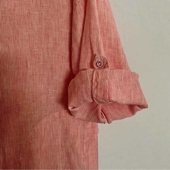 Chico's Linen Longline Button Down Striped Tunic Top Lagenlook Beachy - Picture 8 of 15